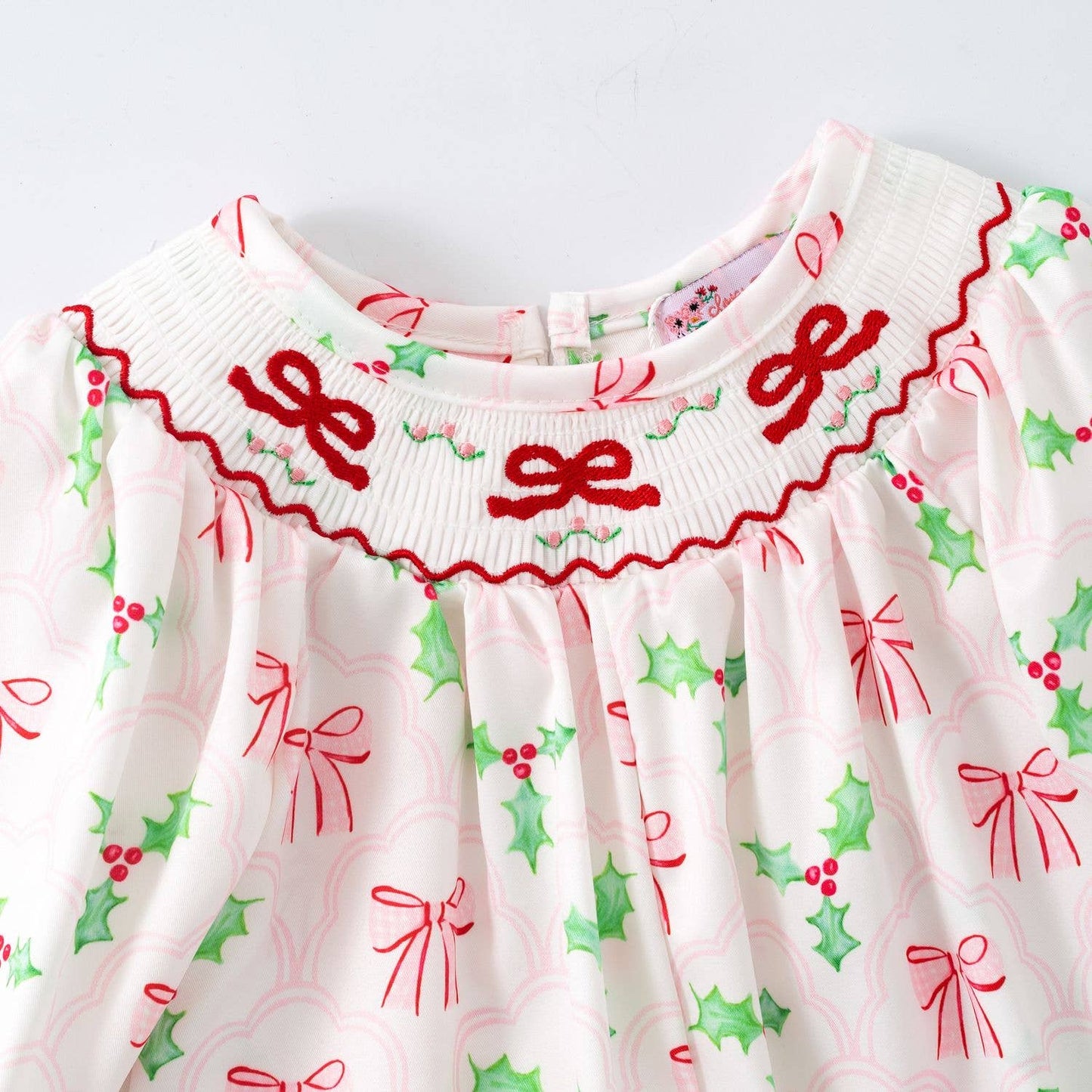 Clover Cottage - Bows & Mistletoes Smocked Baby Romper