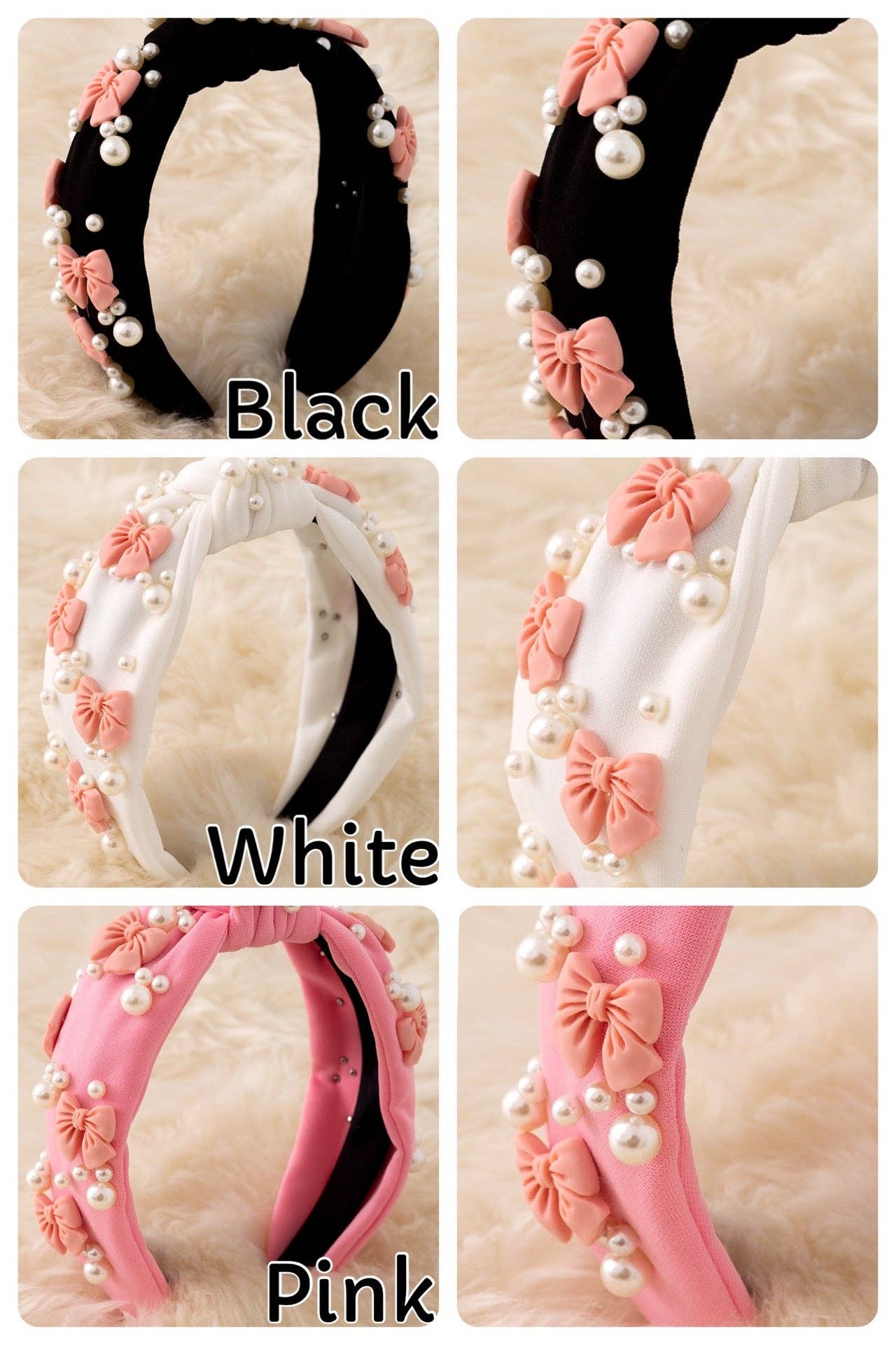 Large bow bead & pearl headband