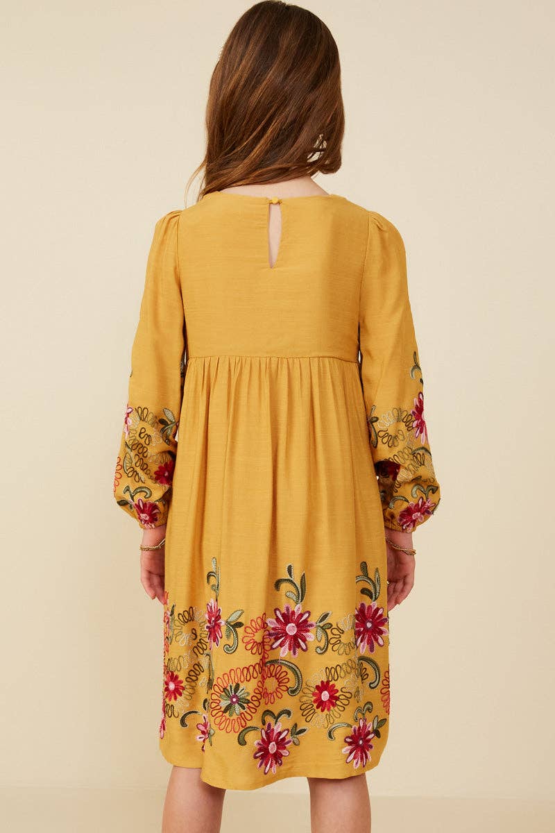 Hayden LA - Girls Embroidered Detail Long Sleeve Scoop Neck Dress