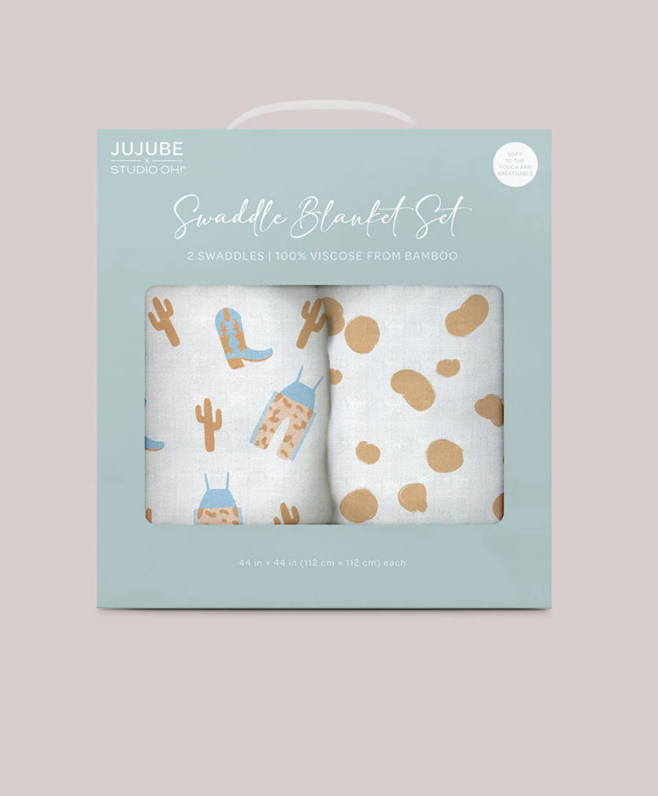 2-PACK SQUARE SWADDLE BLANKET SET - HOWDY PARTNER BLUE