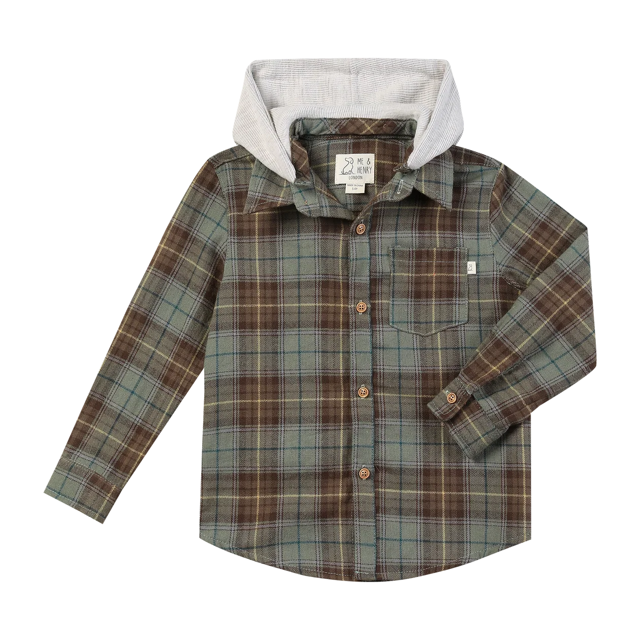 Brown/Sage Plaid Hooded Shirt