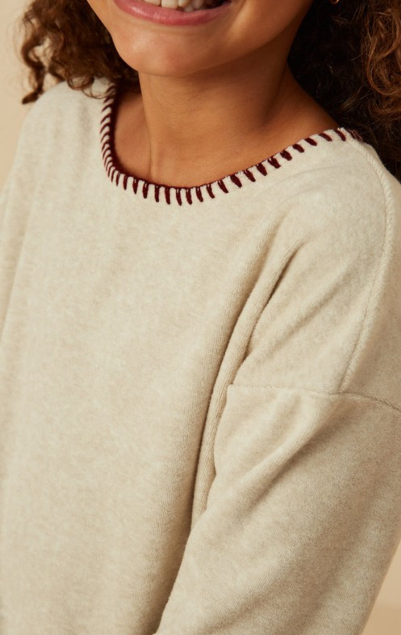 Girls Rust Contrast Stitch Long Sleeve Knit Shirt