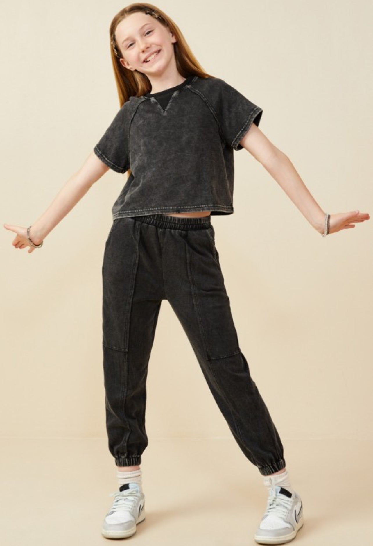 Girls Washed Knit T Shirt Black