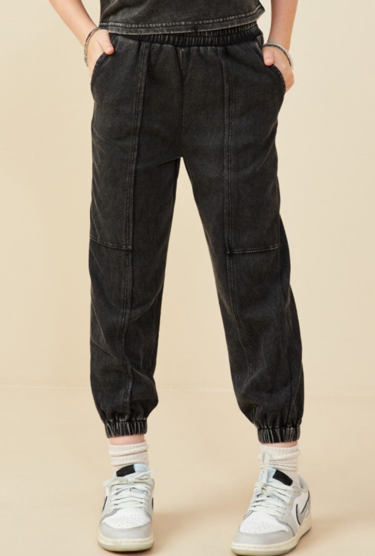 Girls Washed Paneled Knit Joggers