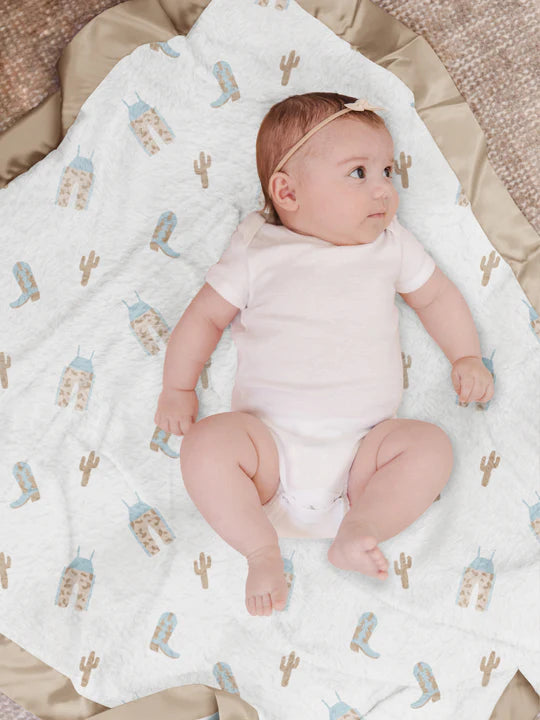 ULTRA-SOFT THICK REVERSIBLE BABY BLANKET - HOWDY PARTNER BLUE