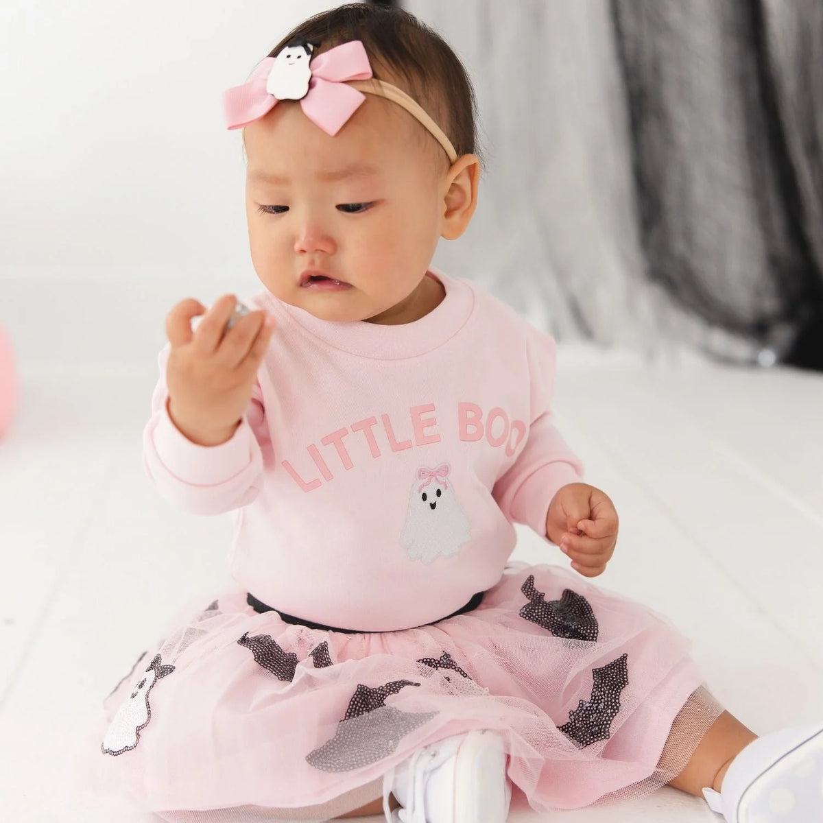 Pink Little Boo Patch Long Sleeve Romper