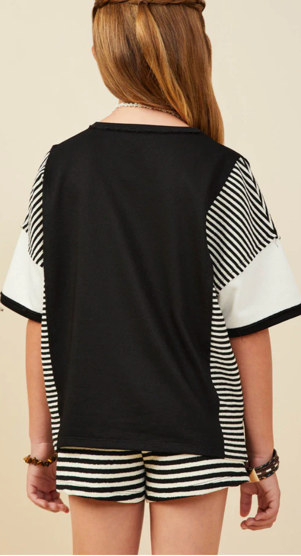 Girls Color Block Stripe Insert Shirt and Short Set