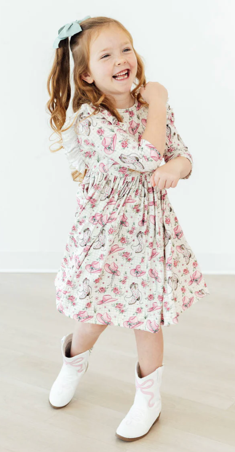Cowgirl Cutie 3/4 Sleeve Ruffle Twirl Dress