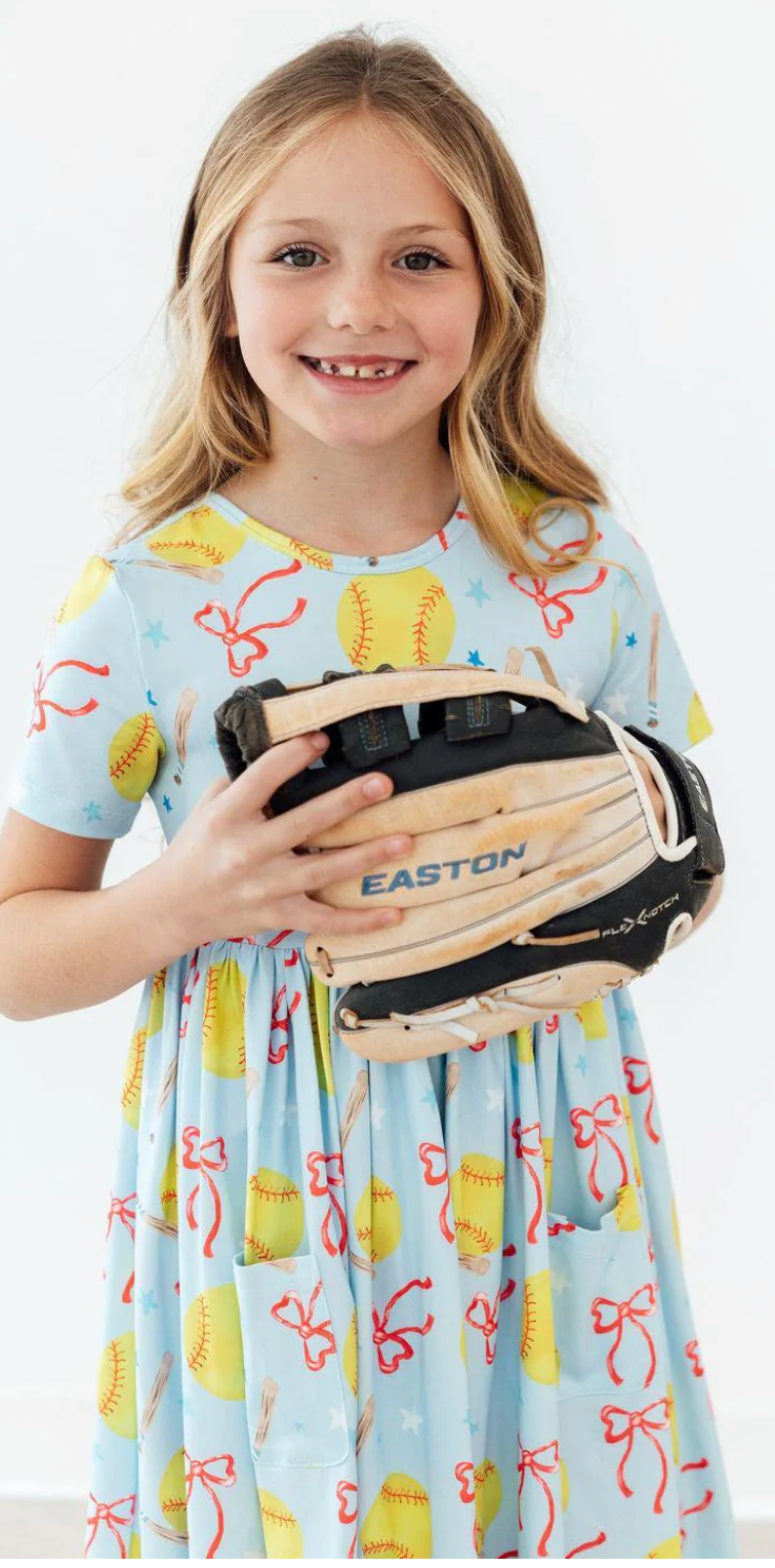 Softball Sweetie Short Sleeve Pocket Twirl Dress