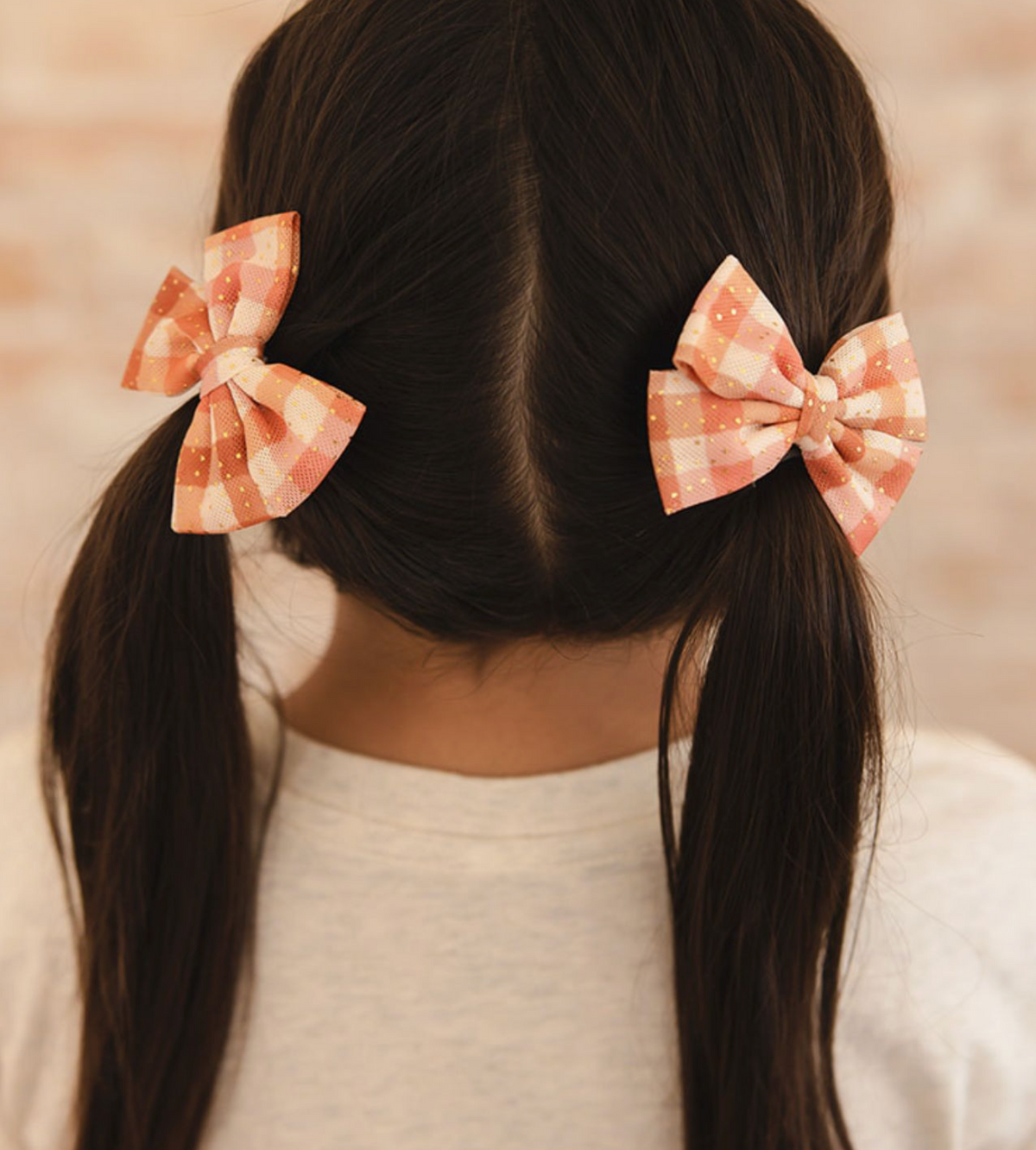 Cinnamon Plaid Tulle Bow Clip Set