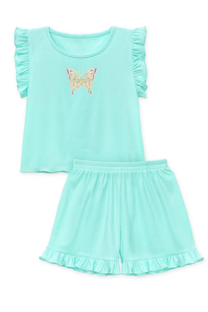 Girls 2 pc Ribbed Short Set w/ Butterfly