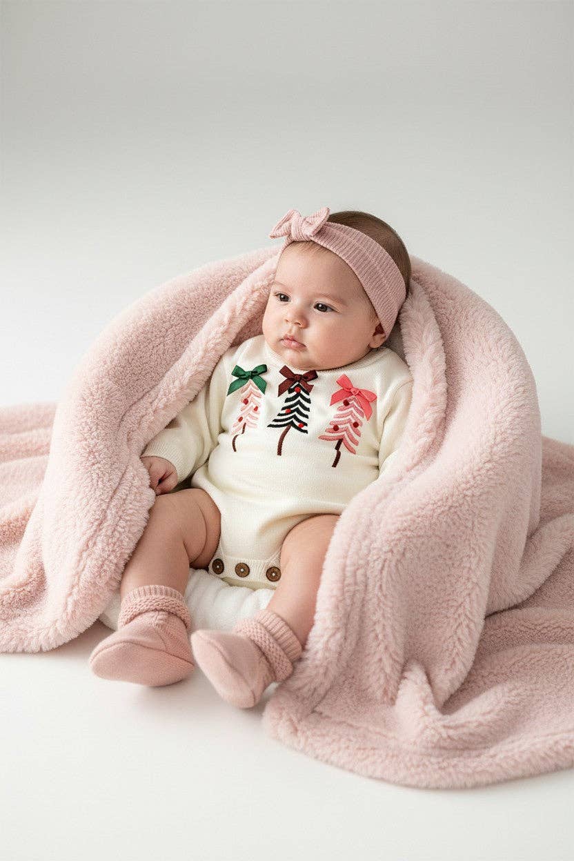 White Christmas tree knit baby bodysuit