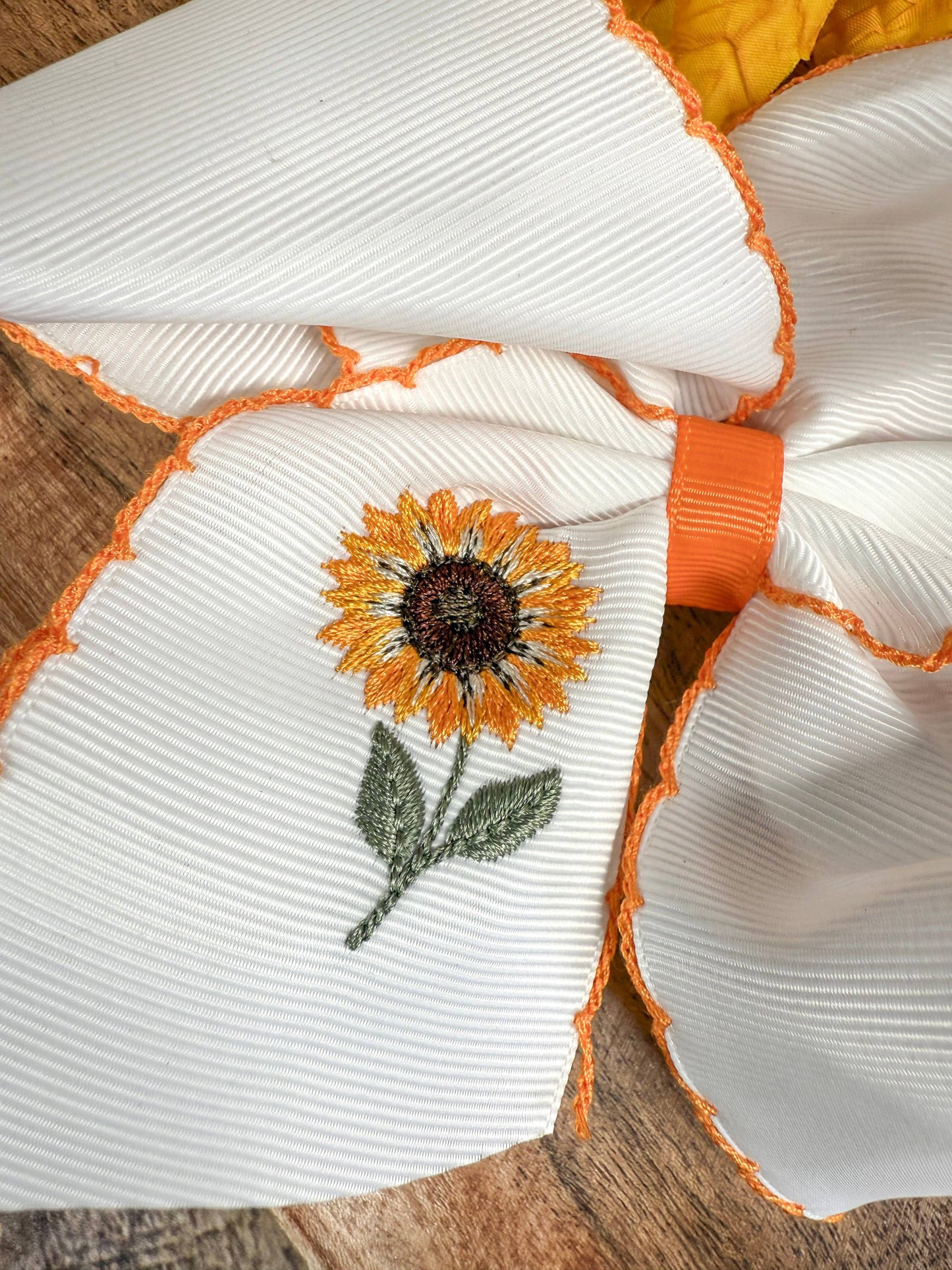 Sunflower Embroidered Moonstitch Hair Bow