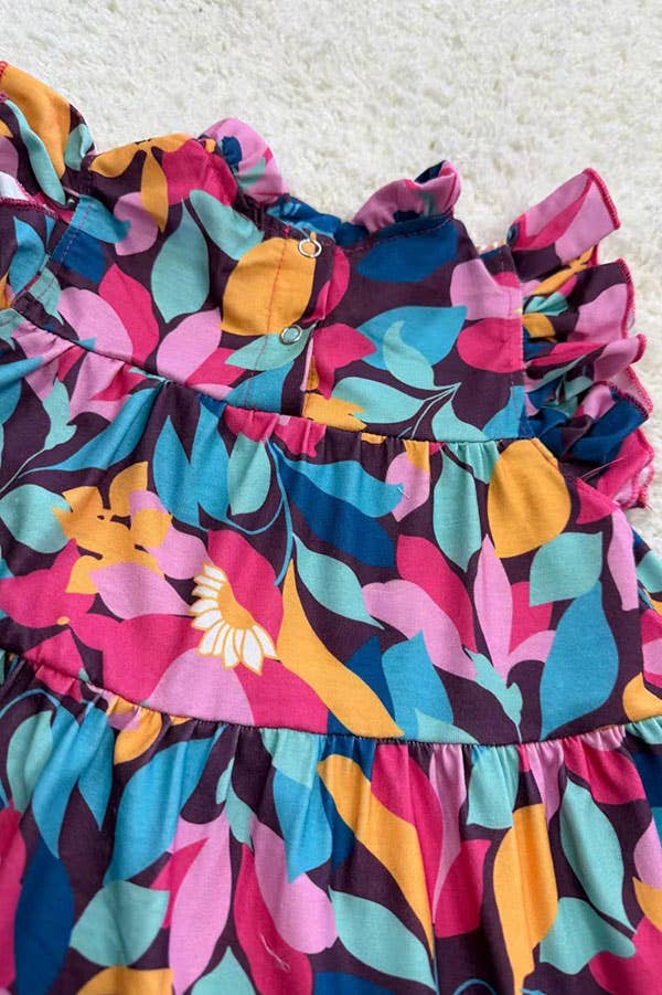 Floral printed sleeveless long style girls dress