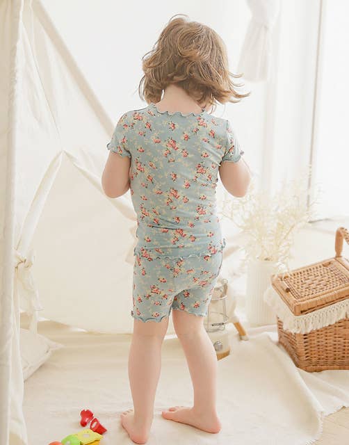 Shirring Flower Mint Short sleeve Viscose Pajama