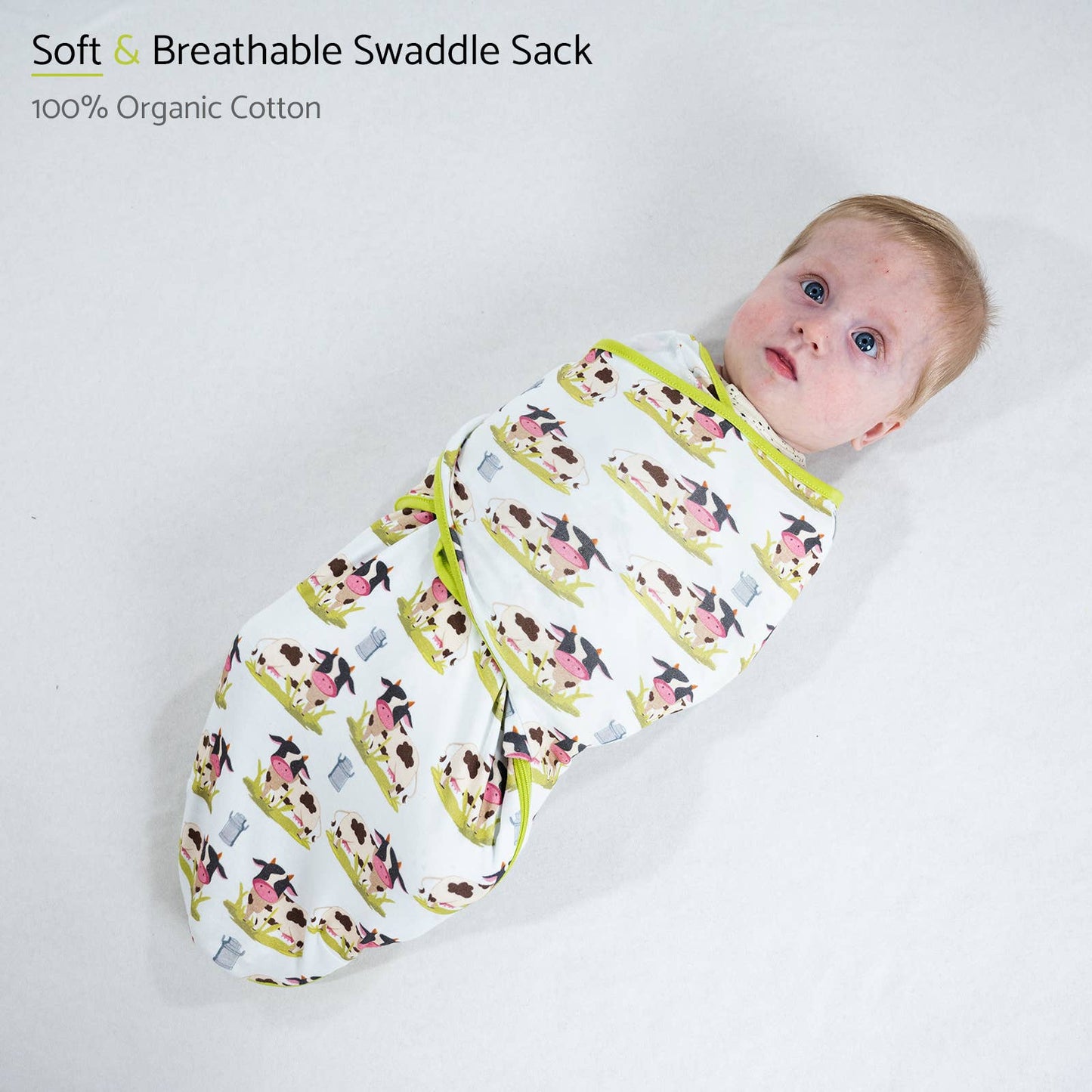 LollyBanks - Moo Moo Here Baby Sleep Swaddle 100% Organic Cotton