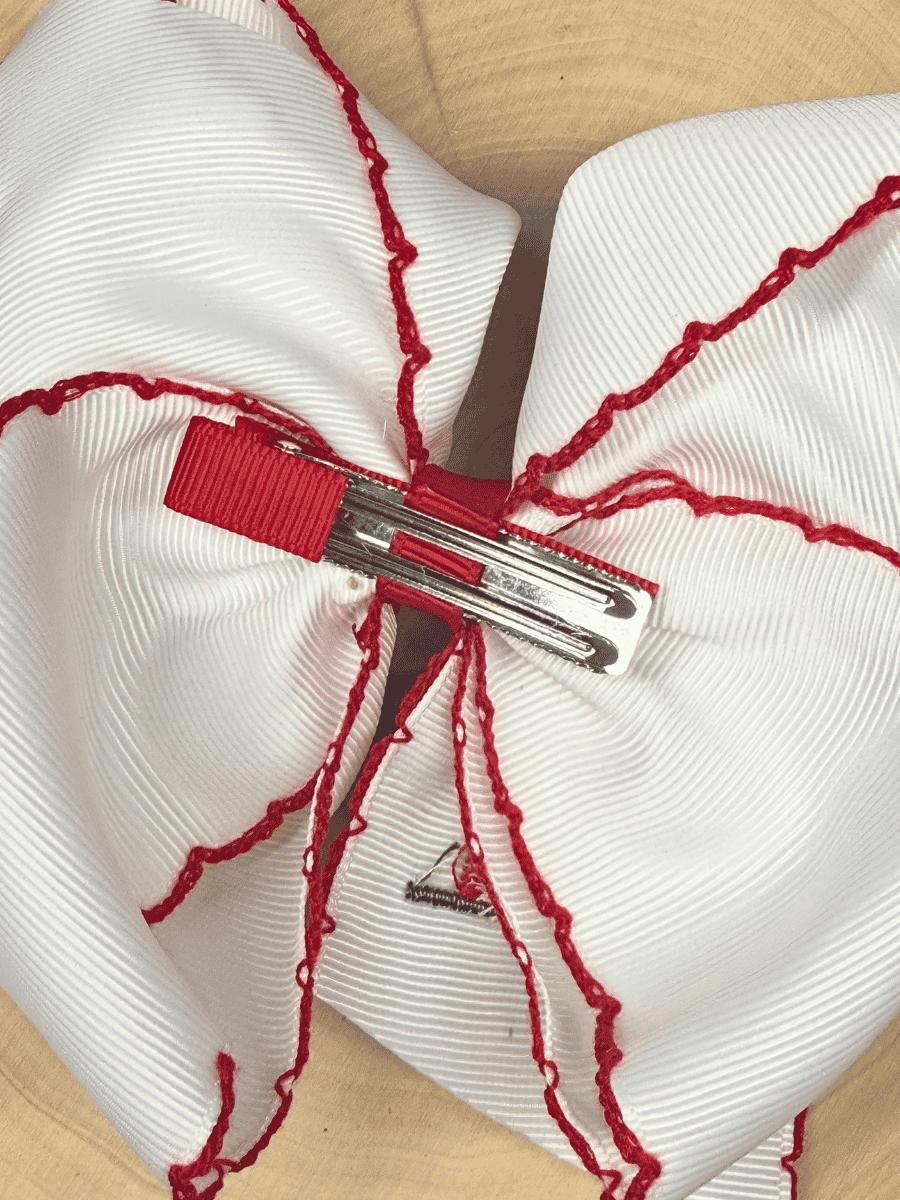 The Hair Bow Company - Little Red Farmhouse Barn Embroidered Hair Bow | Clip or Headband