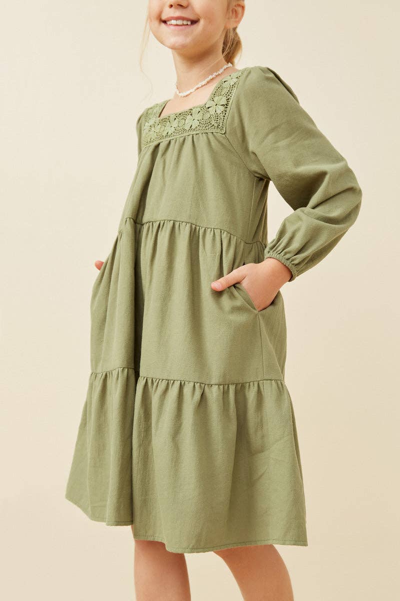 Hayden LA - Girls Lace Trimmed Square Neck Tiered Dress
