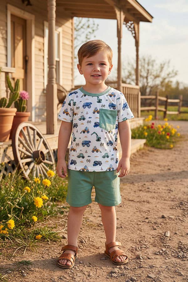 Construction Vehicles 2pc Short Set