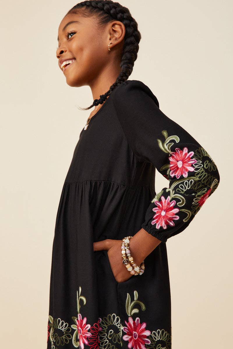 Hayden LA - Girls Embroidered Detail Long Sleeve Scoop Neck Dress