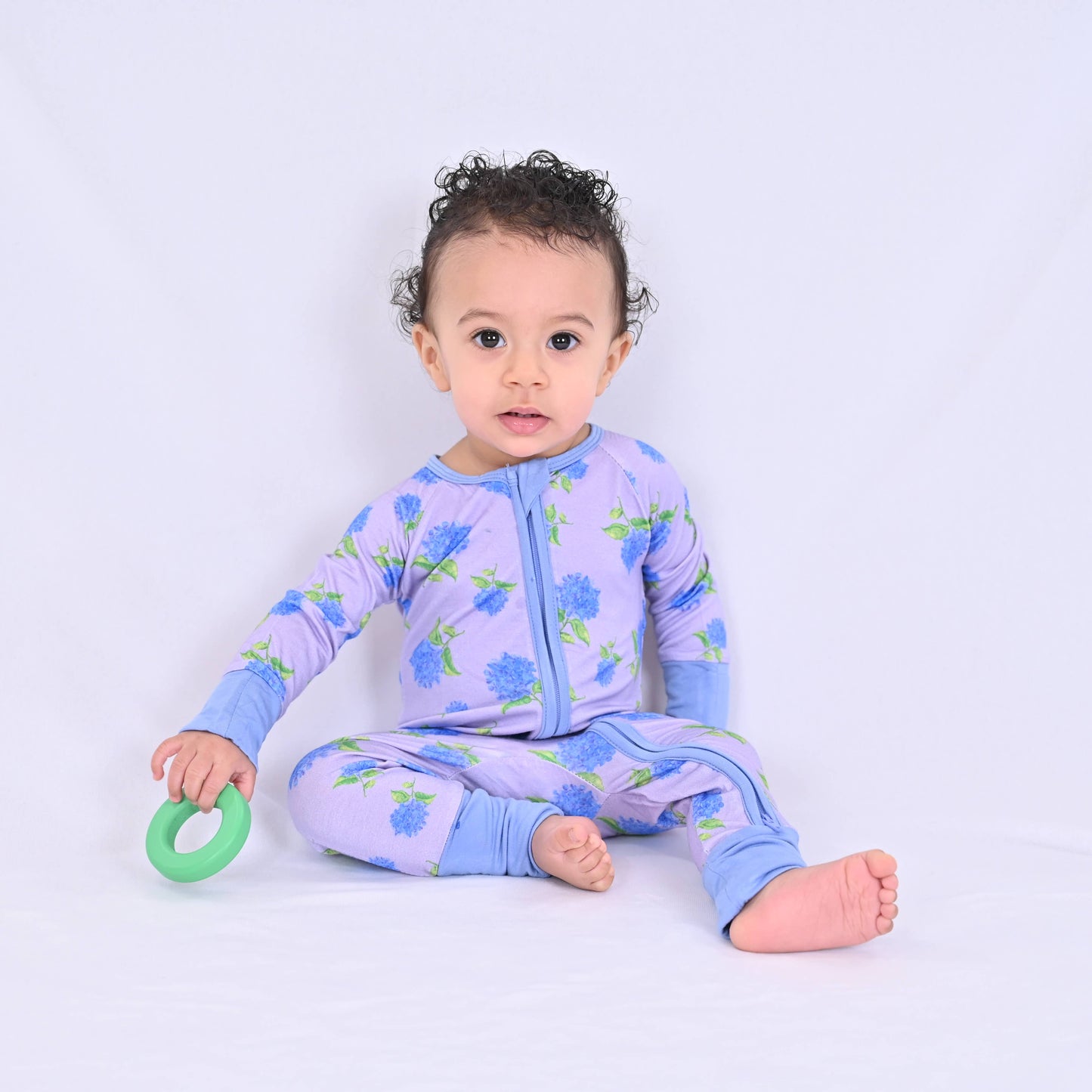 LollyBanks - You Had Me At Hydrangea Baby Bamboo Pajamas, 2 Way Zipper
