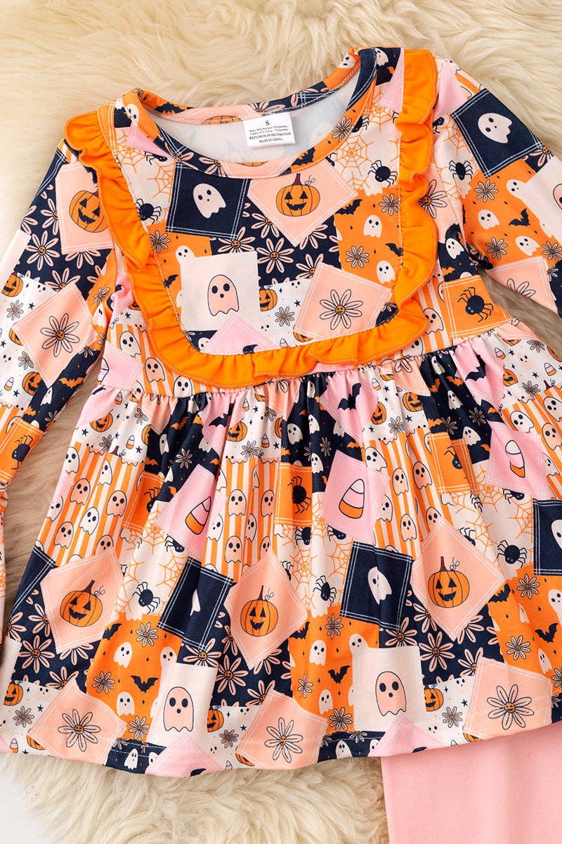 Kids Charm Online - Halloween multi-printed girls tunic & pink leggings. OFG61528 SOL