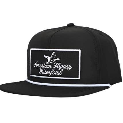 Throwback Vintage Rope Hat Black w Patch and White Rope