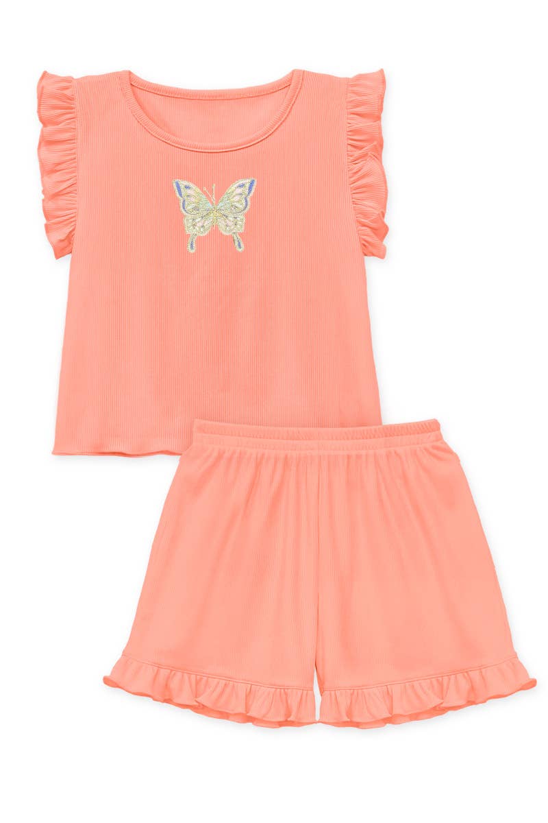 Girls 2 pc Ribbed Short Set w/ Butterfly