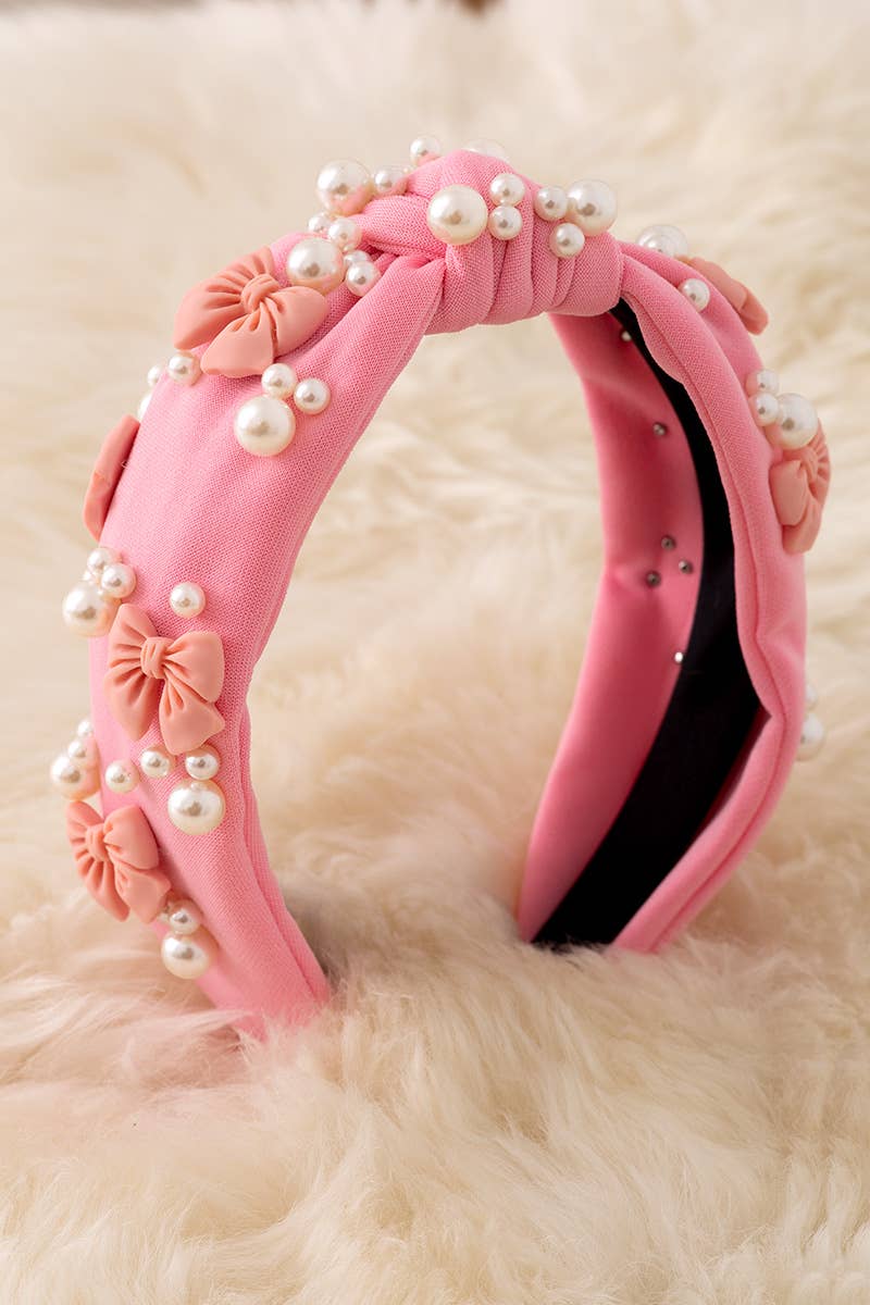 Large bow bead & pearl headband