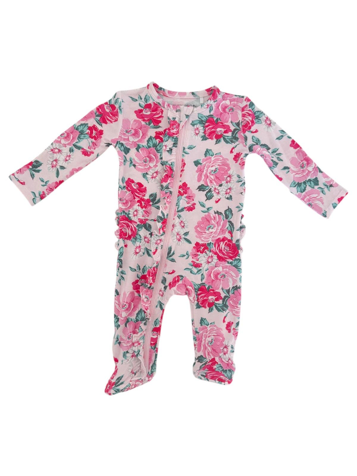 SpearmintLOVE - 2-Way Zip Ruffle Footie, Pink Splendor