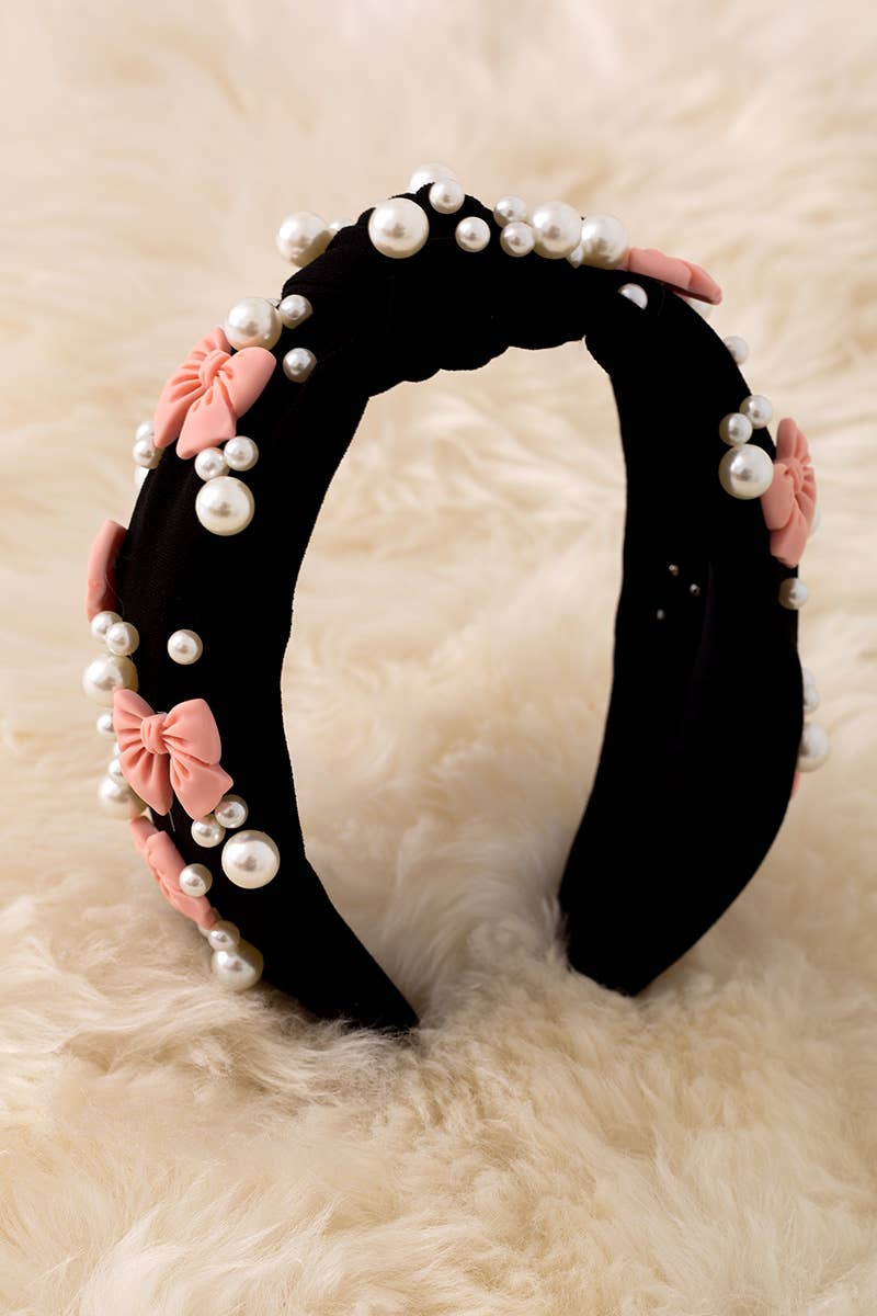 Large bow bead & pearl headband