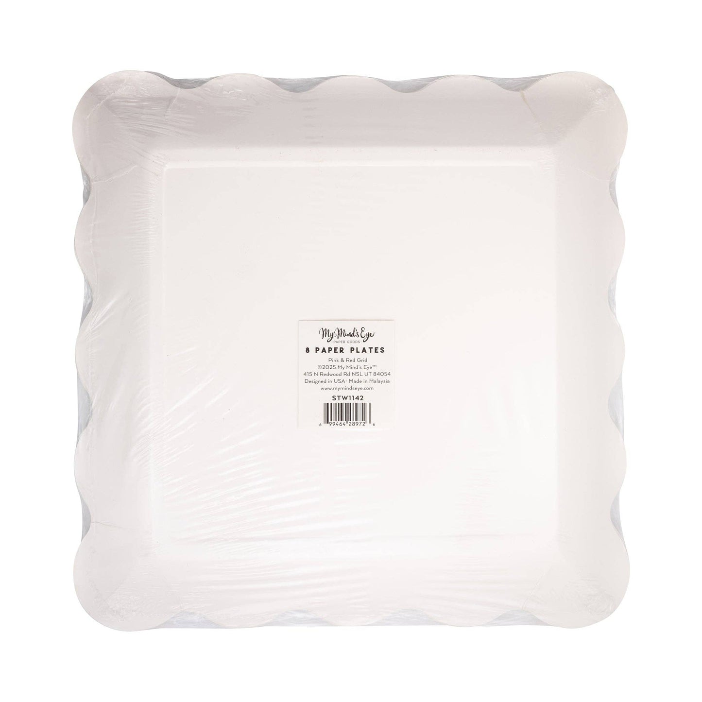 Red and Pink Grid Scallop Square Plate