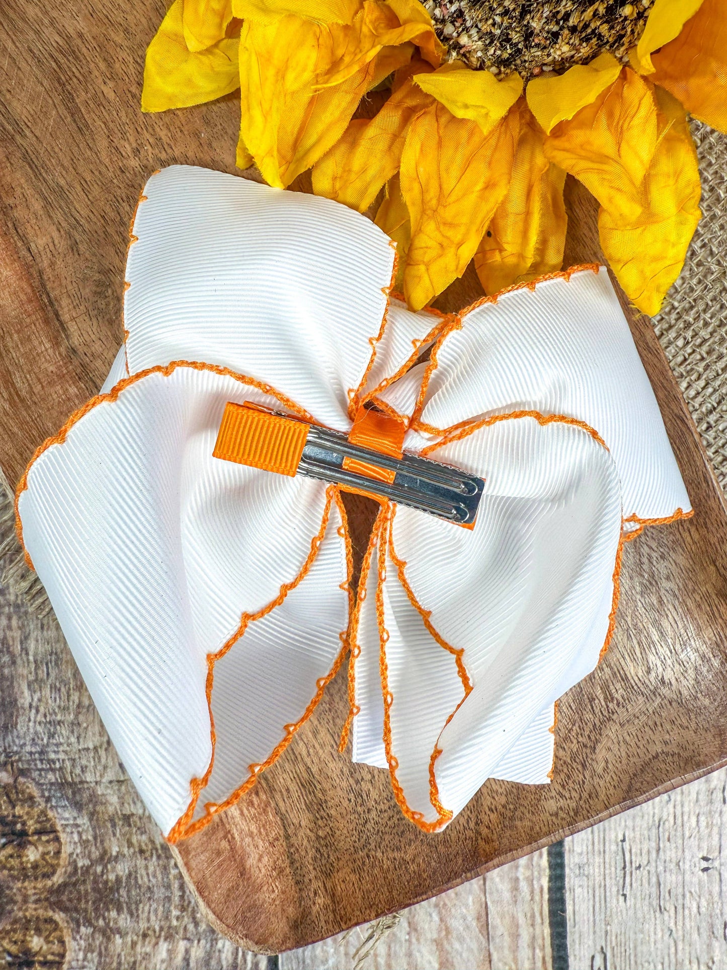 Sunflower Embroidered Moonstitch Hair Bow