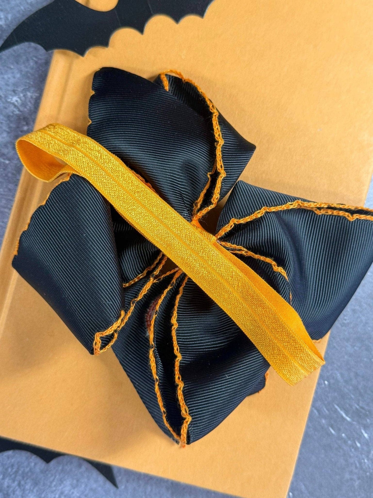 The Hair Bow Company - Jack-o-Lantern Embroidered Moonstitch Hair Bow | Clip or Headband