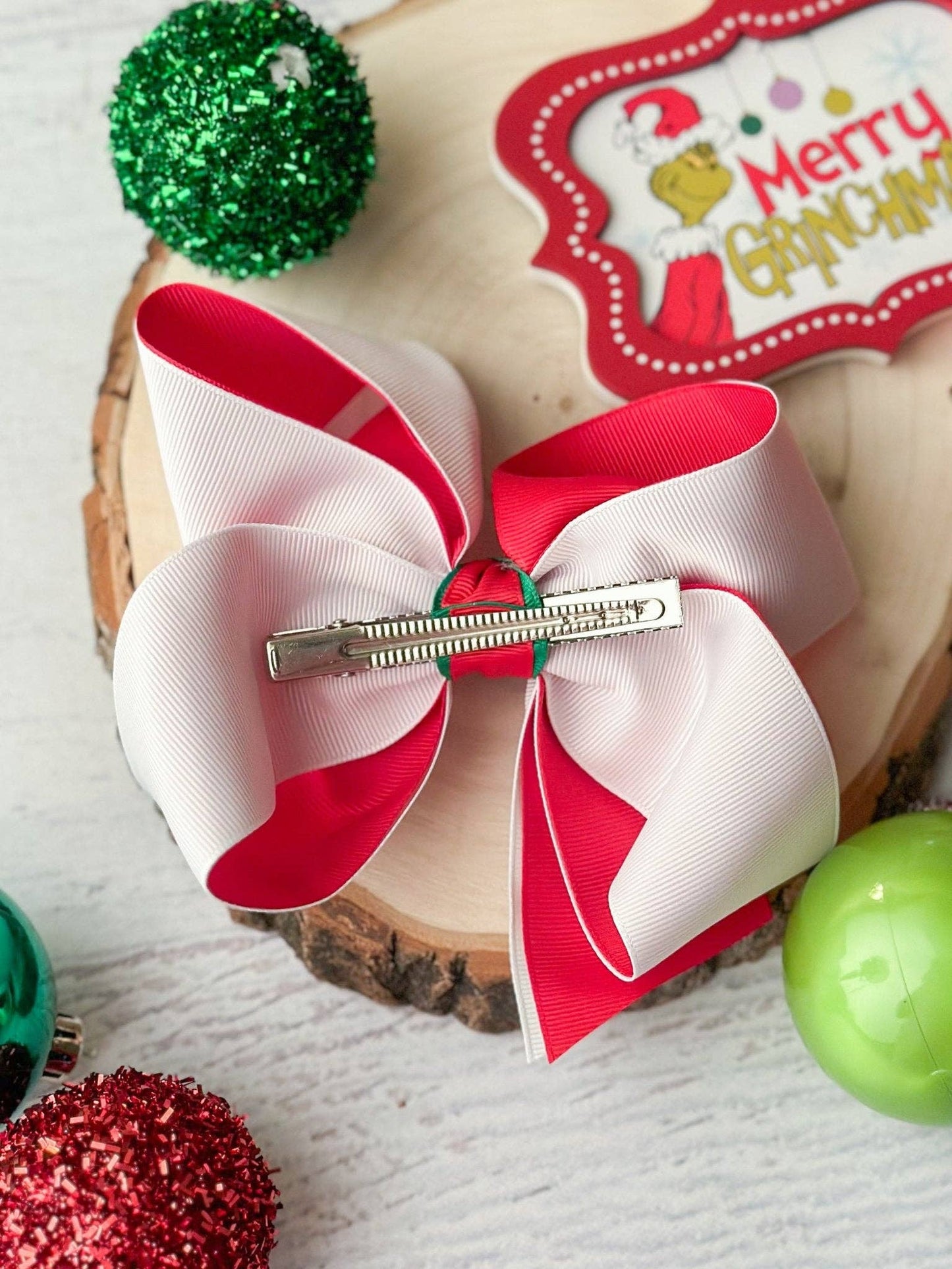 Mean Green Christmas Double Layer Hair Bow