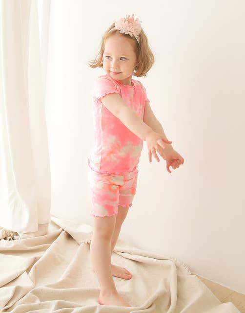 Vaenait Baby - Tie Dyeing Neon Pink Orange Short Sleeve PJs