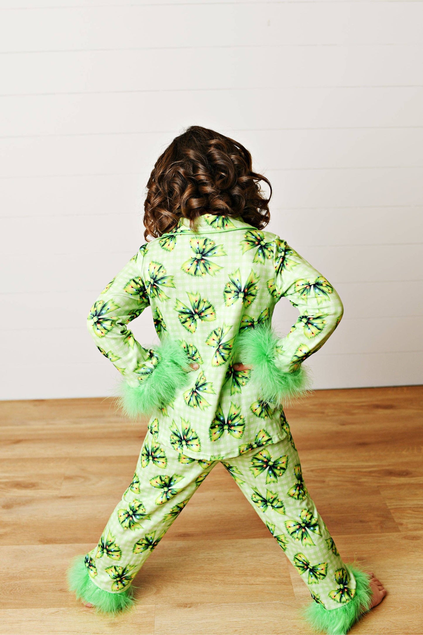 Adorable Sweetness - Girls Holiday Christmas Green Festive Bow Lounge Set