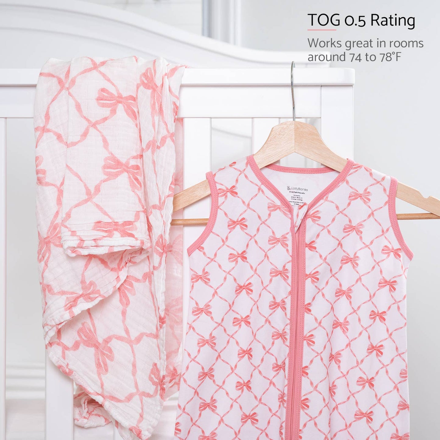 LollyBanks - Beautiful Bows Baby Girl Sleep Sack, 100% Organic Cotton