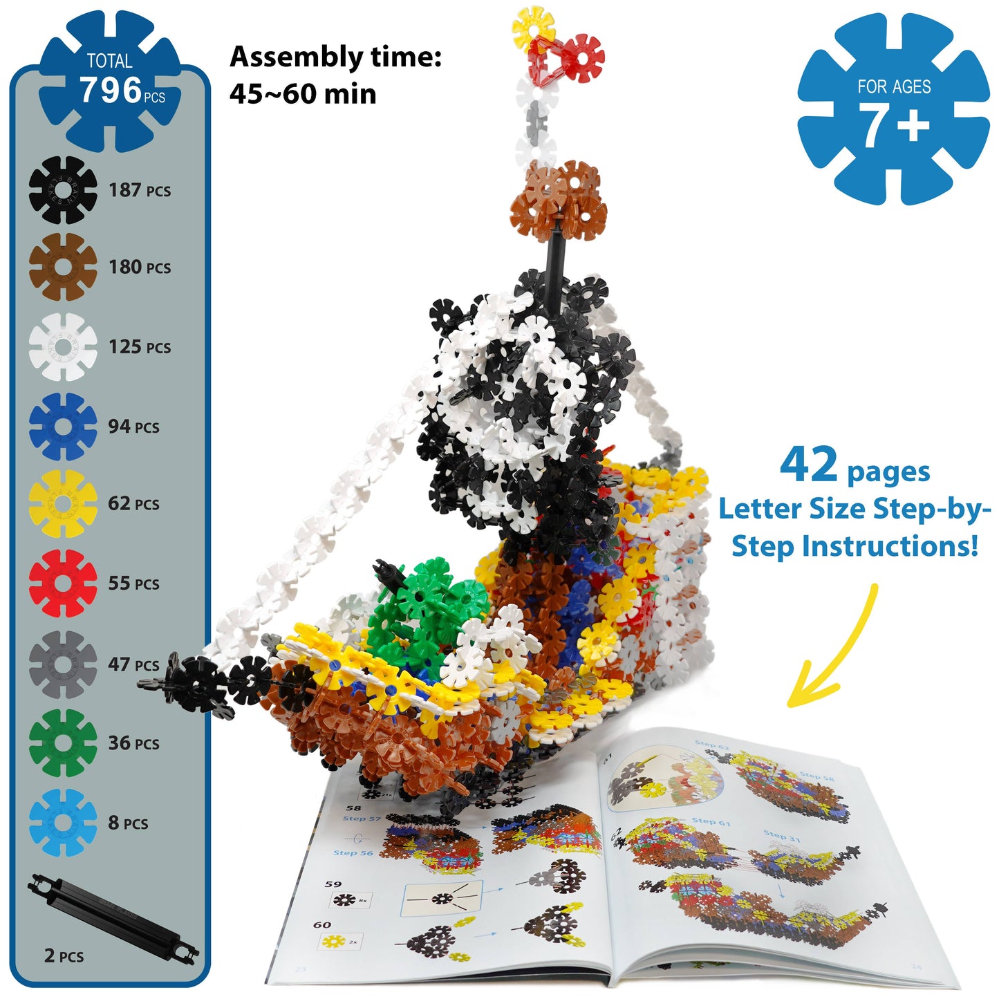 VIAHART Toy Co. - Pirate Ship Building Set with Detailed Step by Step Instruct