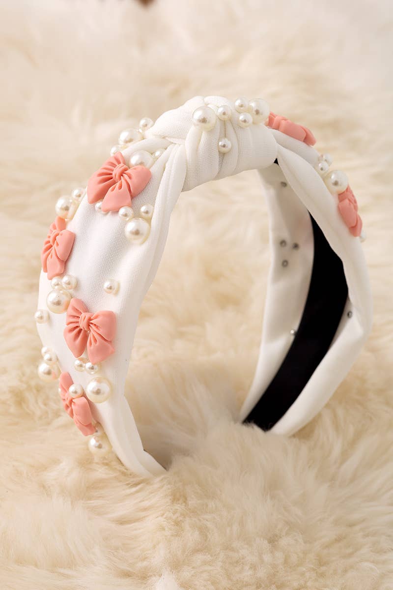 Large bow bead & pearl headband