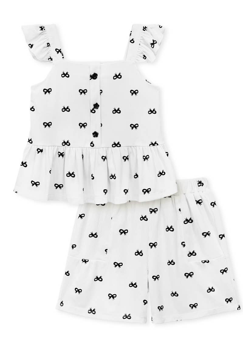 Girl's 2 pc Short Set w/ Ruffle & Bow Print