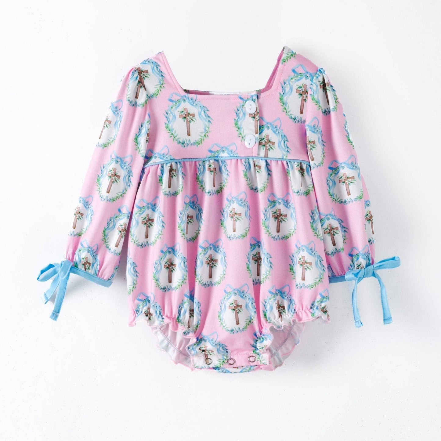 The Hair Bow Company - Coquette Crosses & Tied Sleeves Infant Easter Romper