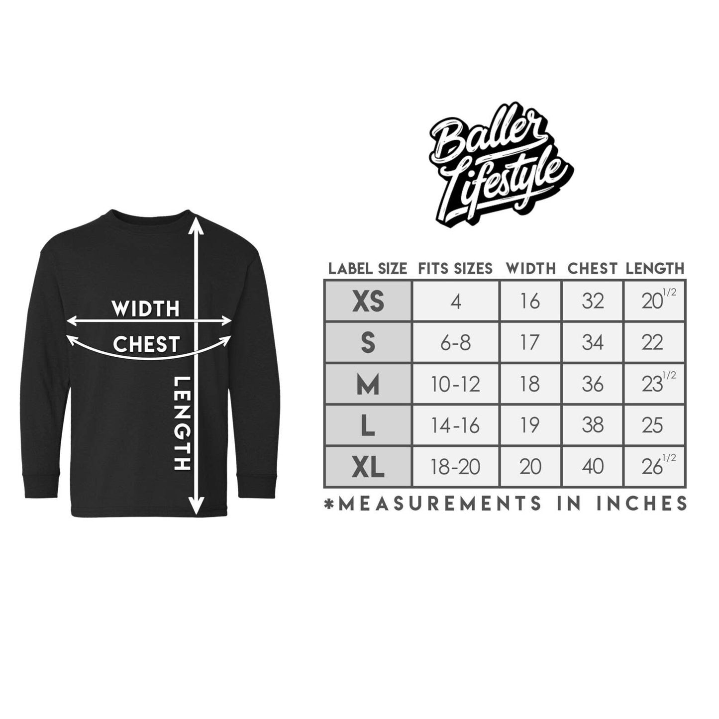 Baller Lifestyle - Baseball Youth Long Sleeve Tee