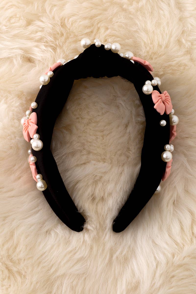 Large bow bead & pearl headband