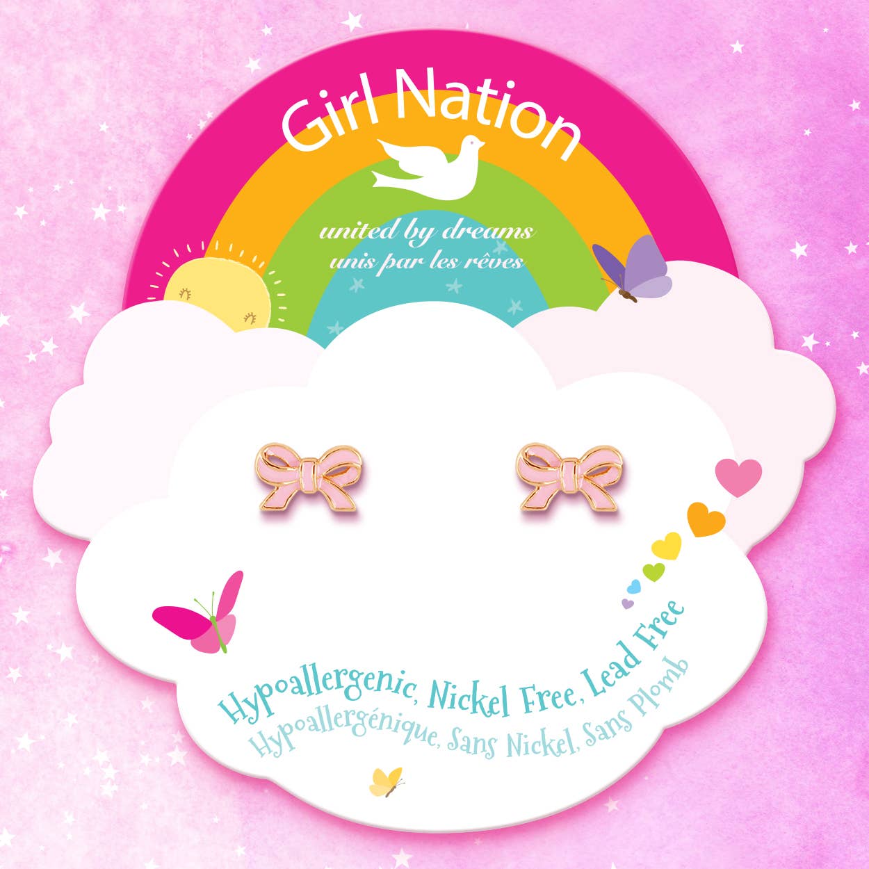 Girl Nation - Pretty Pink Bow Cutie Stud Earrings