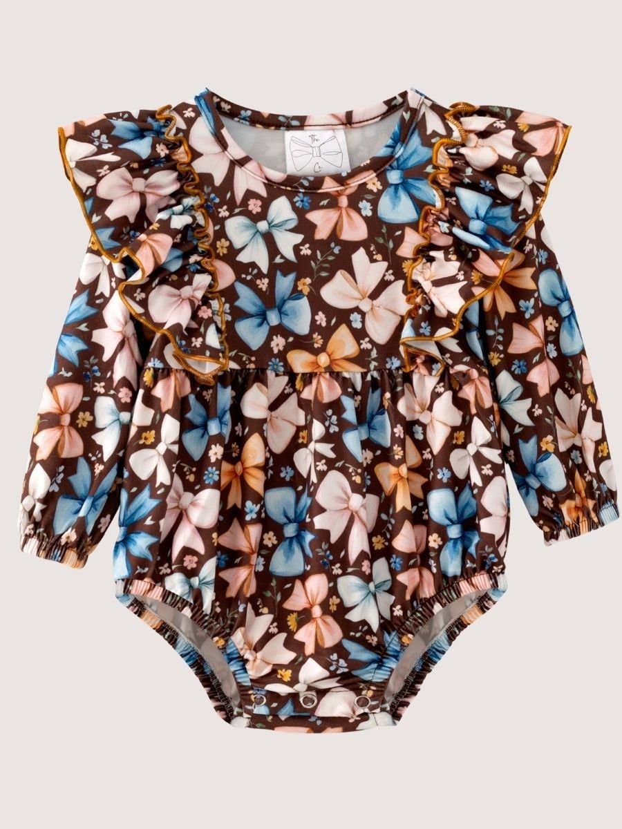 Baby Girl Bow Print Ruffle Bubble Romper