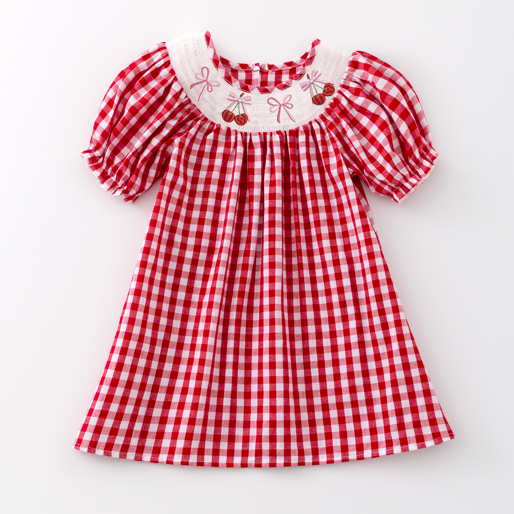 Girls Summer Red Plaid Bow Cherry Smocked Dress ThePoshBeeBoutique Girls Summer Red Plaid Bow Cherry Smocked Dress ThePoshBeeBoutique