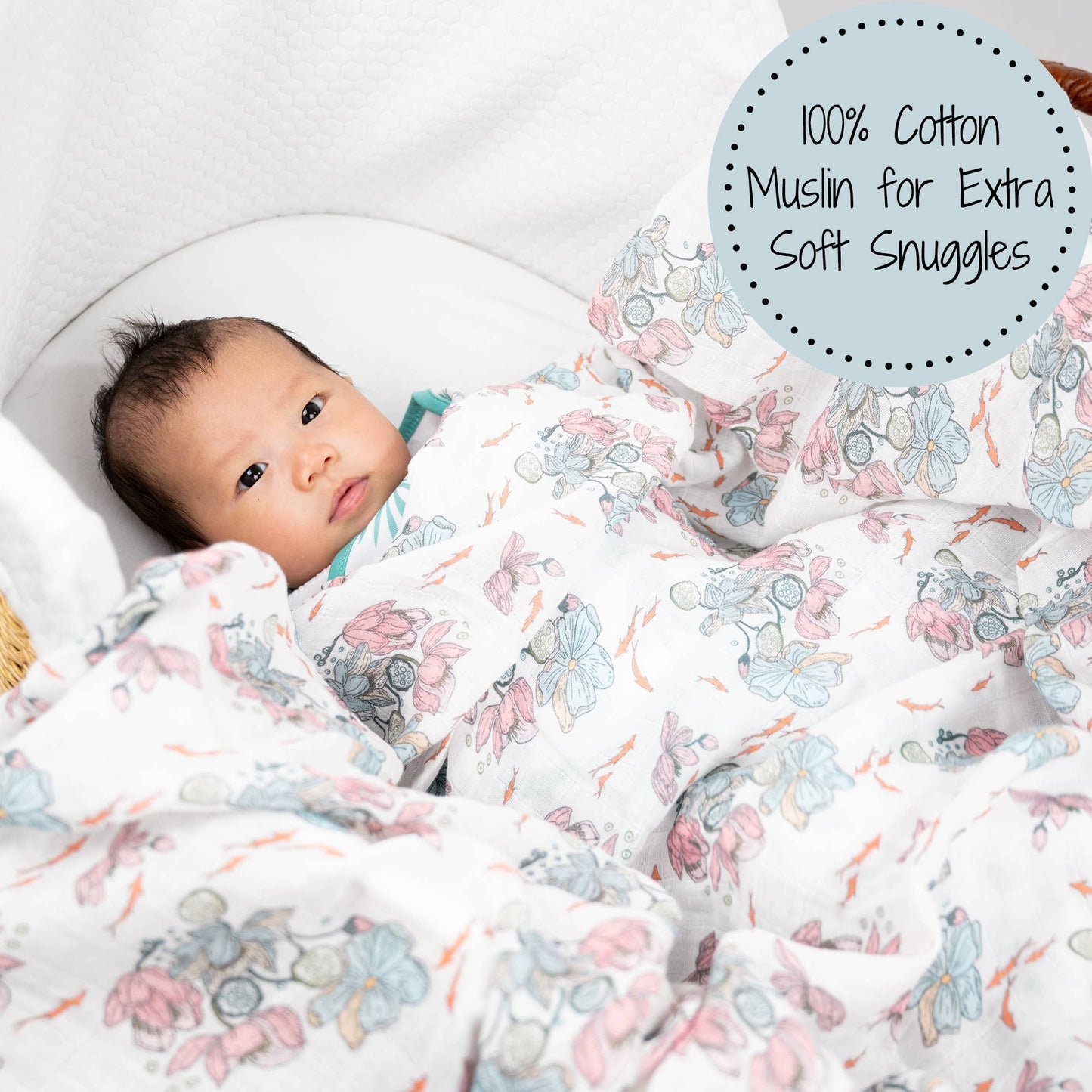 LollyBanks - Little Lotus Bloom Baby Muslin Swaddle Blanket