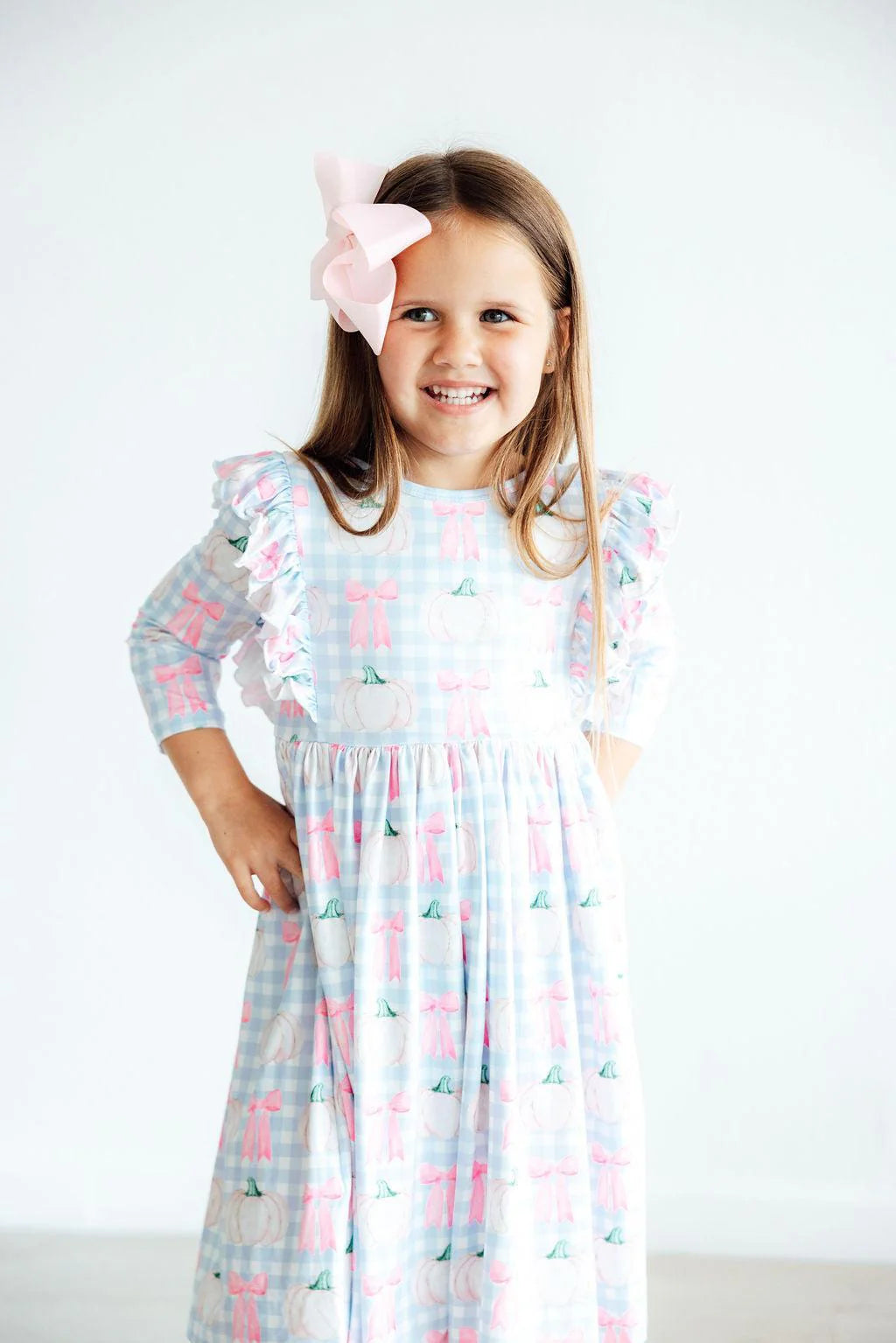Pumpkin Picnic 3/4 Sleeve Ruffle Twirl