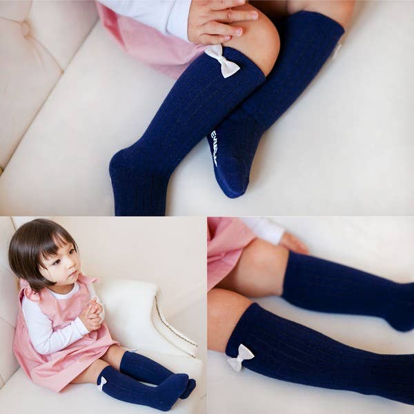 Nana Ribbon Knee Socks - Navy